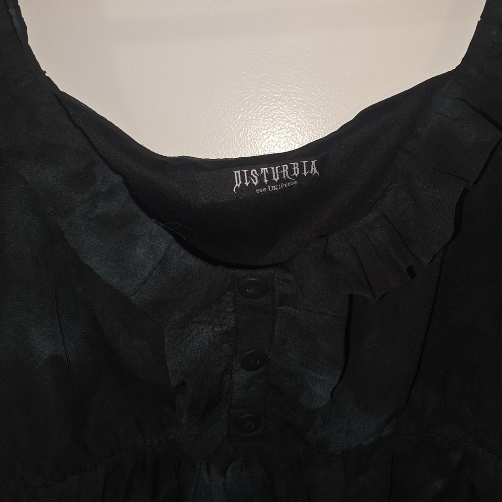 Disturbia Black Sheer Ruffle Scoop Neck Peplum Top - Picture 3 of 11